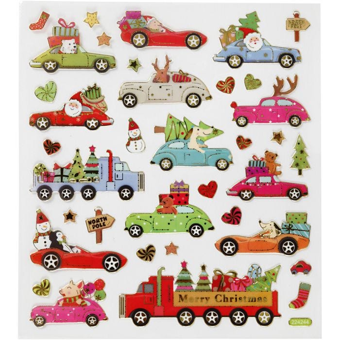 Stickers, naar huis rijden met kerst, vel 15x16,5 cm, 1 vel