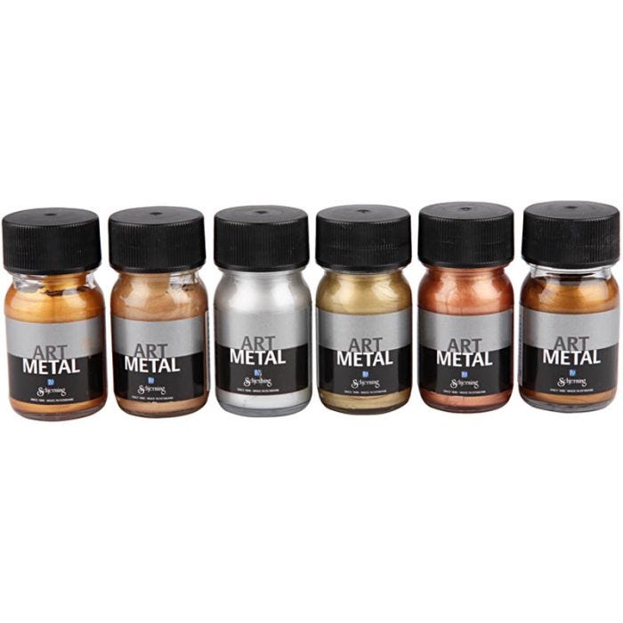 Hobbyverf Metallic, 5102, 5104, 5106, 5108, 5109, 5110, metallic kleuren, 6x30ml/ 1 doos