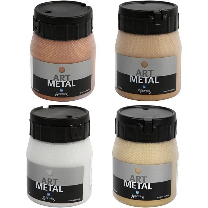 Hobbyverf Metallic, afm 5190, 5102, 5104, 5110, koper, licht goud, medium goud, zilver, 4x250 ml/ 1 doos