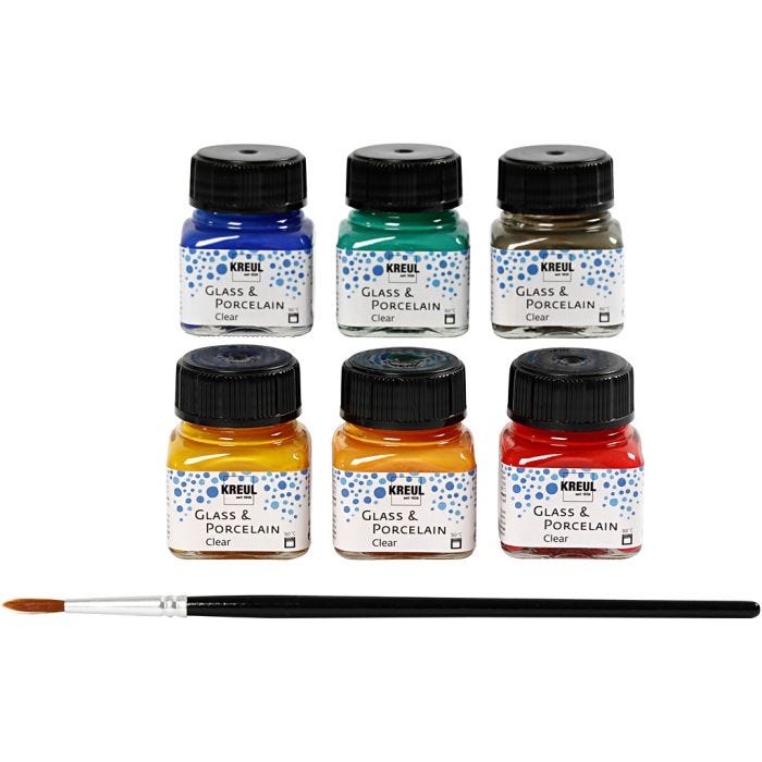 Glas- en Porseleinverf, diverse kleuren, 6x20ml/ 1 doos