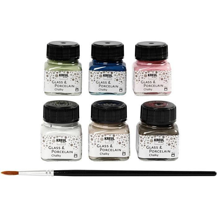 Glas- en Porseleinverf, diverse kleuren, 6x20ml/ 1 doos