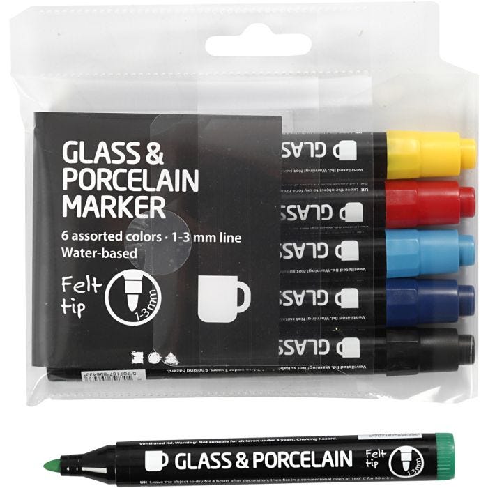 Glas- en Porseleinstiften, lijndikte 1-3 mm, semi-dekkend, 6 stuk/ 1 doos