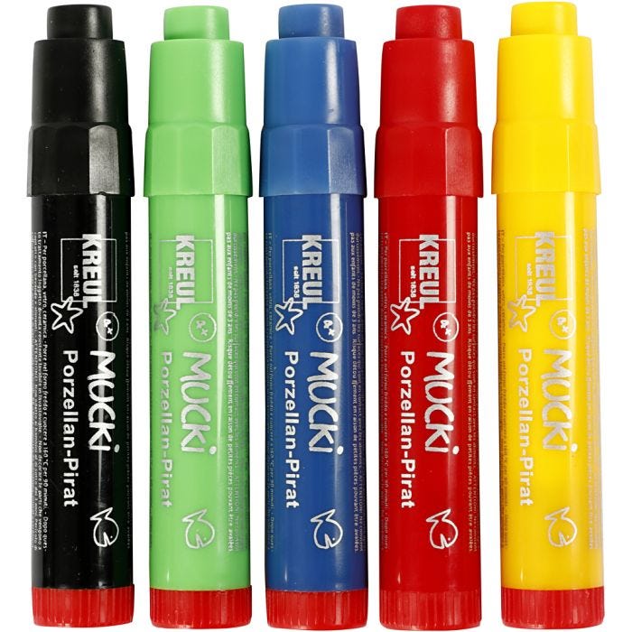 Glas- &amp; Porseleinstiften, lijndikte 2-5 mm, diverse kleuren, 5 stuk/ 1 doos