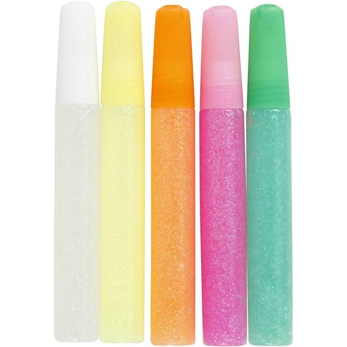 Glitterlijm, pastelkleuren, 5x10ml/ 1 doos