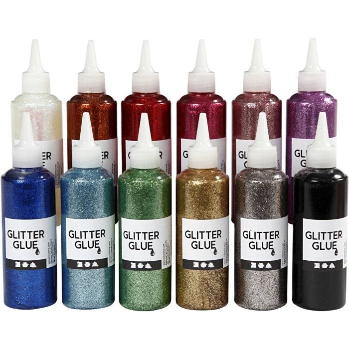 Glitterlijm, diverse kleuren, 12x118ml/ 1 doos