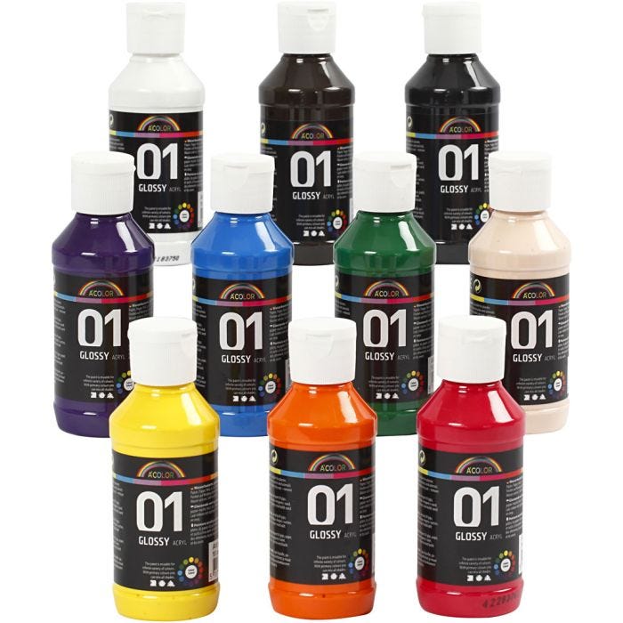 Acrylverf Glossy, diverse kleuren, 10x100ml/ 1 doos