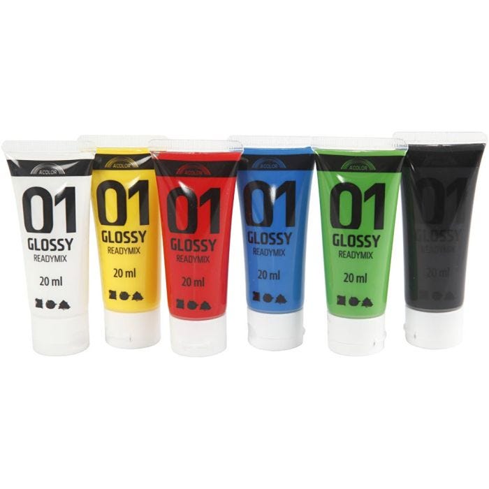 Acrylverf Glossy, standaardkleuren, 6x20ml/ 1 doos