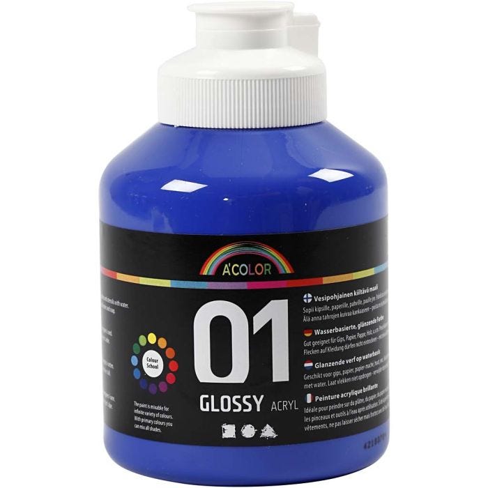 Acrylverf Glossy, blauw, 500ml/ 1 fles