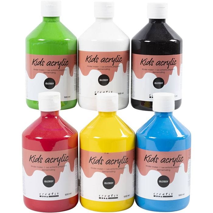 Acrylverf Glossy, primair kleuren, 6x500 ml/ 1 doos