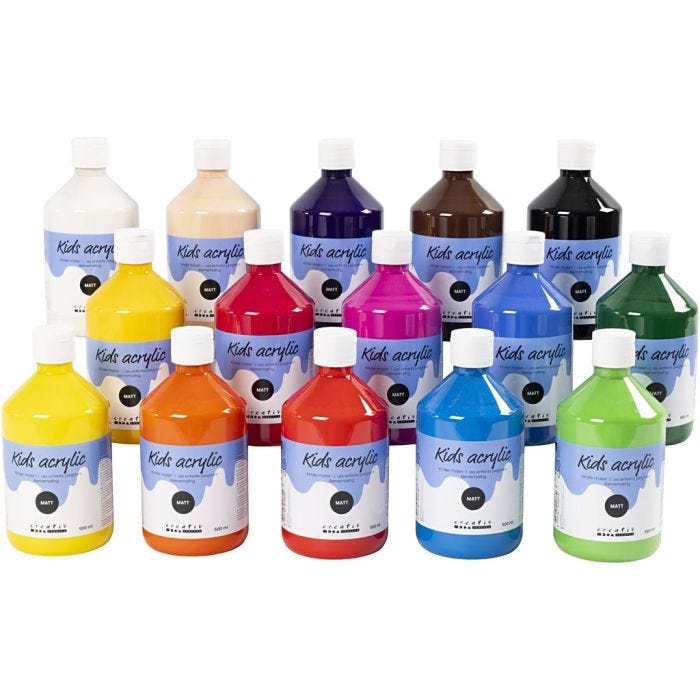 Acrylverf Mat, diverse kleuren, 15x500 ml/ 1 doos