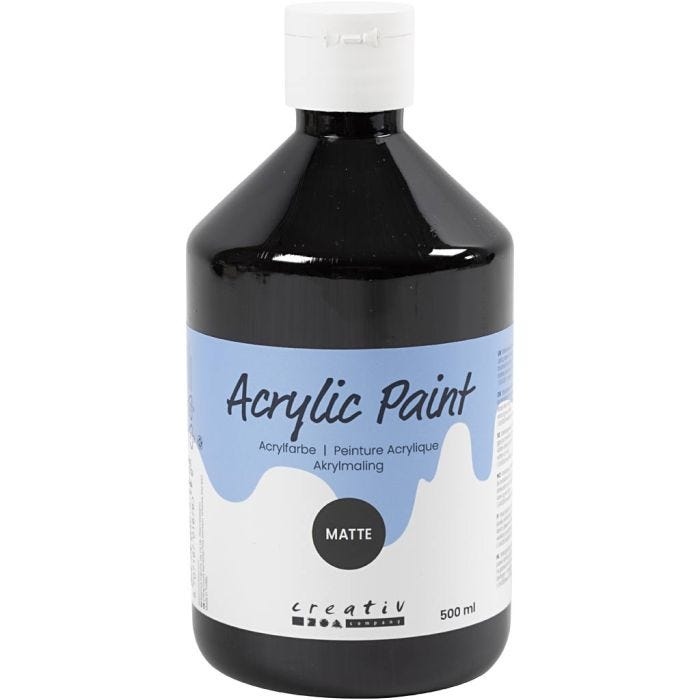Acrylverf Mat, zwart, 500 ml/ 1 fles