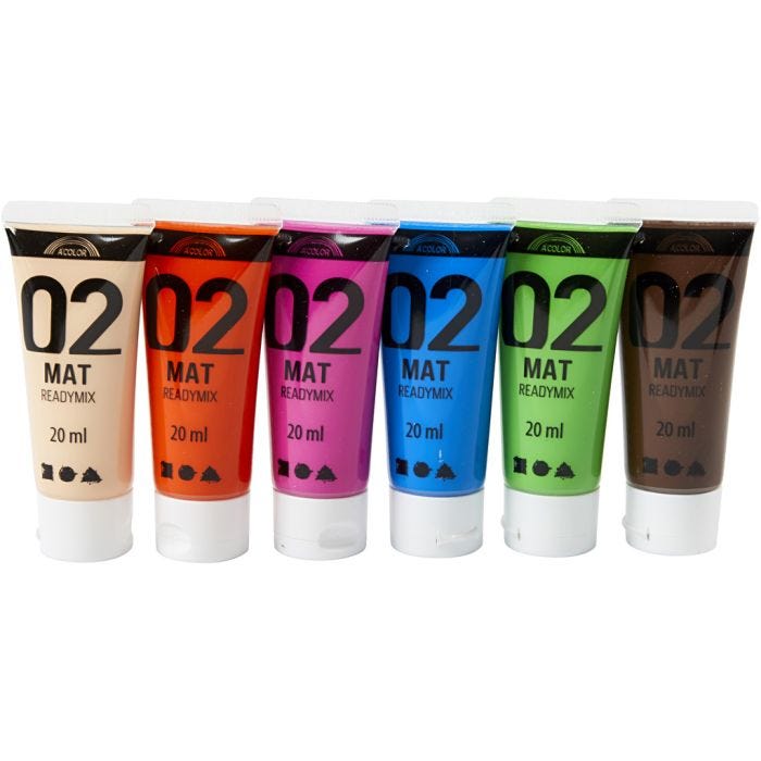 Acrylverf Mat, extra kleuren, 6x20 ml/ 1 doos