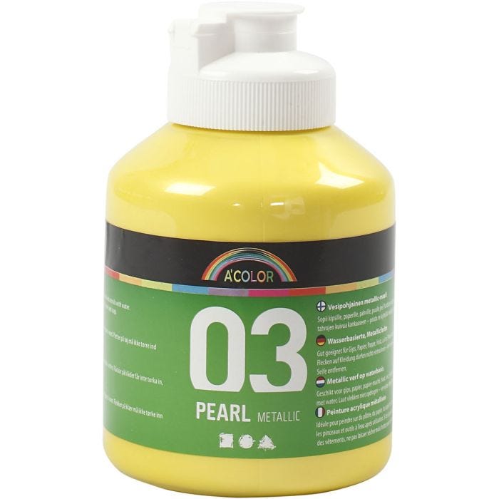 Acrylverf Metallic, metallic, geel, 500 ml/ 1 fles