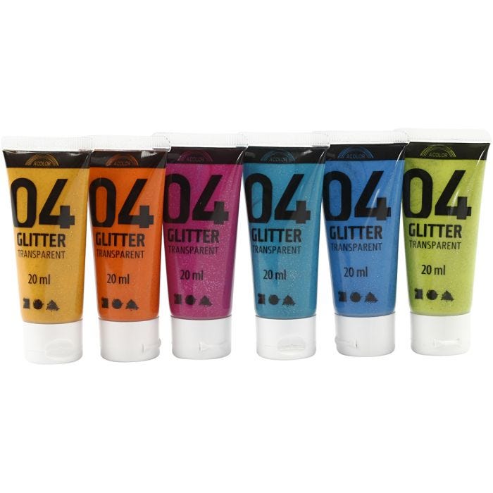 Acrylverf met glitters, diverse kleuren, 6x20 ml/ 1 doos
