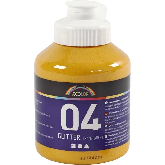 Acrylverf met glitters, warm geel, 500 ml/ 1 fles