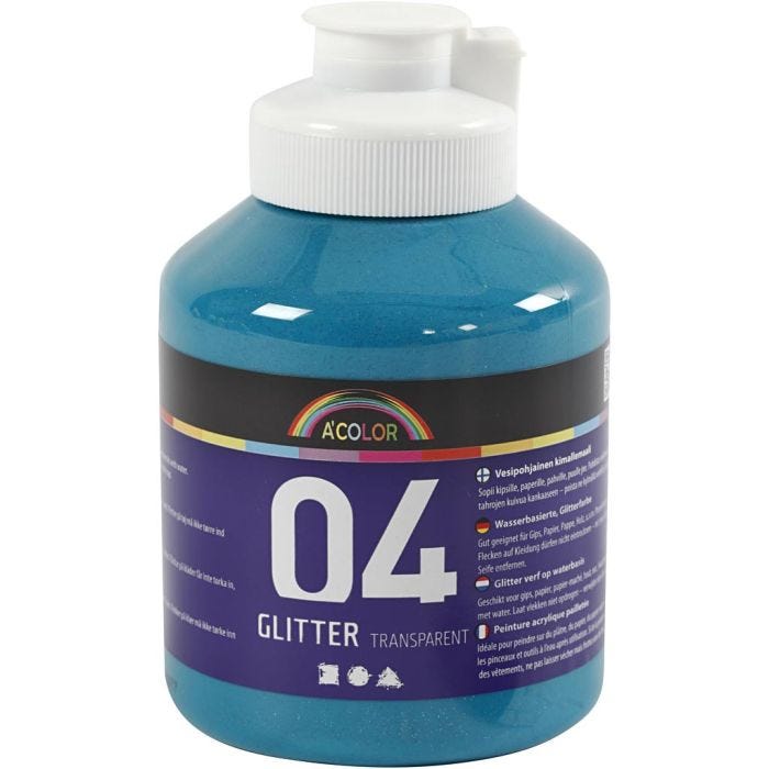 Acrylverf met glitters, turquoise, 500 ml/ 1 fles