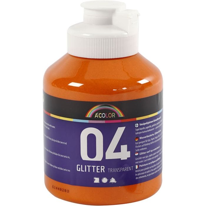 Acrylverf met glitters, oranje, 500ml/ 1 fles