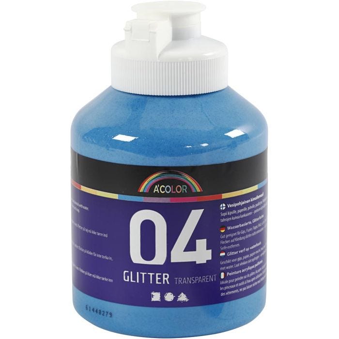 Acrylverf met glitters, blauw, 500 ml/ 1 fles