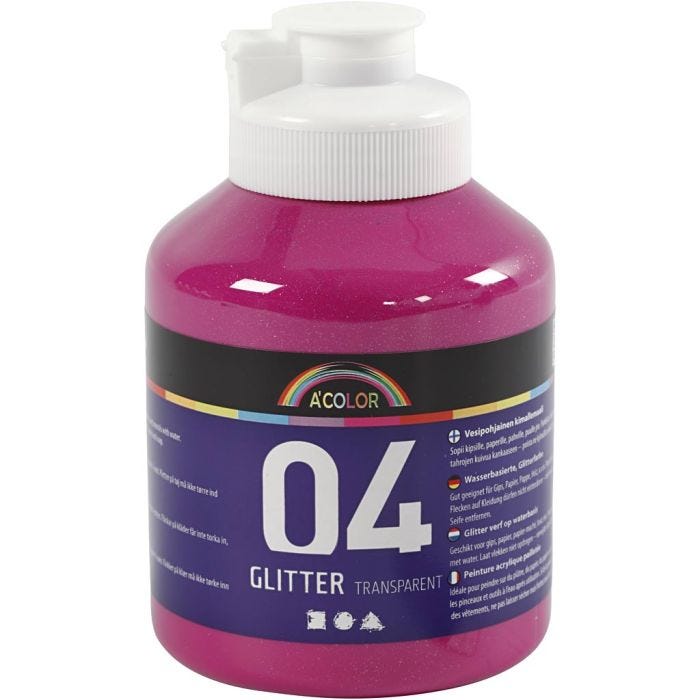 Acrylverf met glitters, roze, 500 ml/ 1 fles