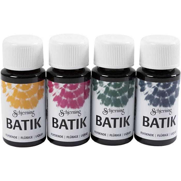 Batikverf, marineblauw, groen, roze, oranje geel, 4x50 ml/ 1 doos