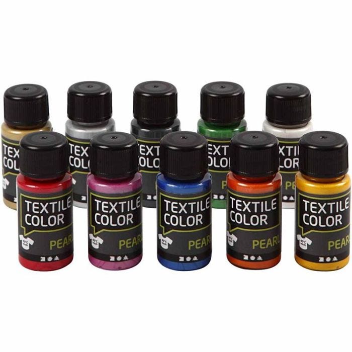 Textielkleur, parelmoer, diverse kleuren, 10x50 ml/ 1 doos