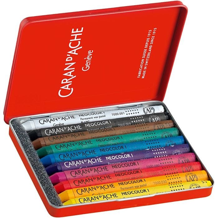 CARAN D’ACHE Neocolor I, L: 10 cm, dikte 8,5 mm, diverse kleuren, 10 stuk/ 1 doos