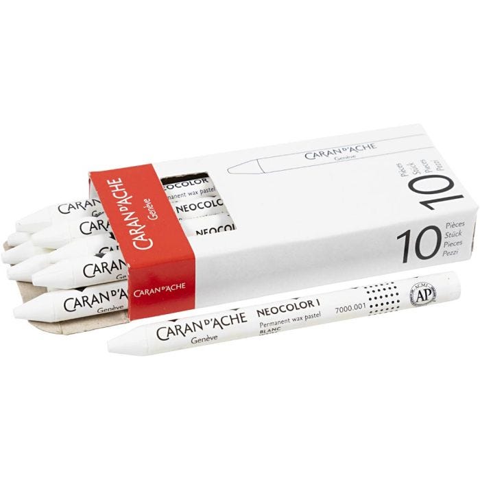 CARAN D’ACHE Neocolor I, L: 10 cm, dikte 8,5 mm, white (001), 10 stuk/ 1 doos