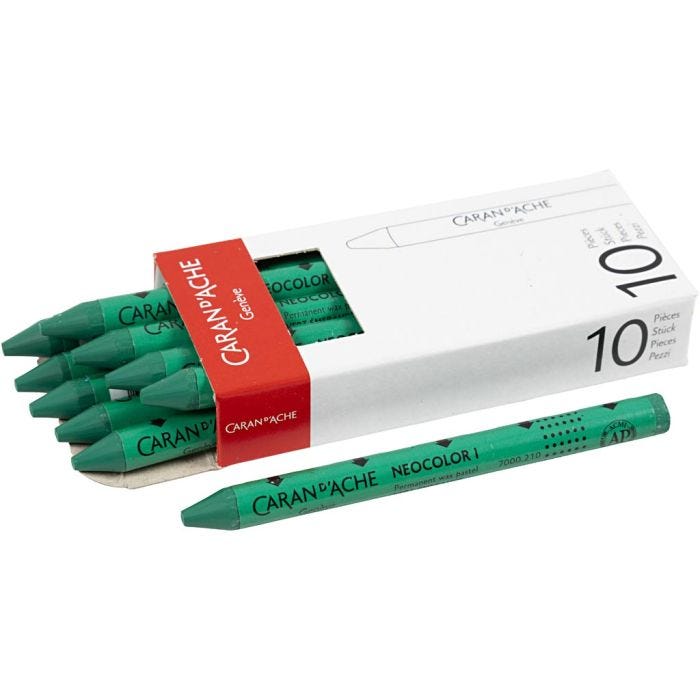 CARAN D’ACHE Neocolor I, L: 10 cm, dikte 8,5 mm, emerald green (210), 10 stuk/ 1 doos