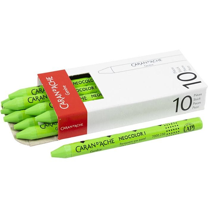 CARAN D’ACHE Neocolor I, L: 10 cm, dikte 8,5 mm, yellow green (230), 10 stuk/ 1 doos