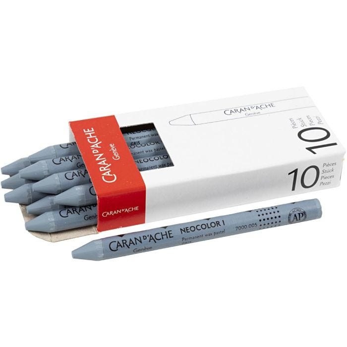 CARAN D’ACHE Neocolor I, L: 10 cm, dikte 8,5 mm, grey (005), 10 stuk/ 1 doos