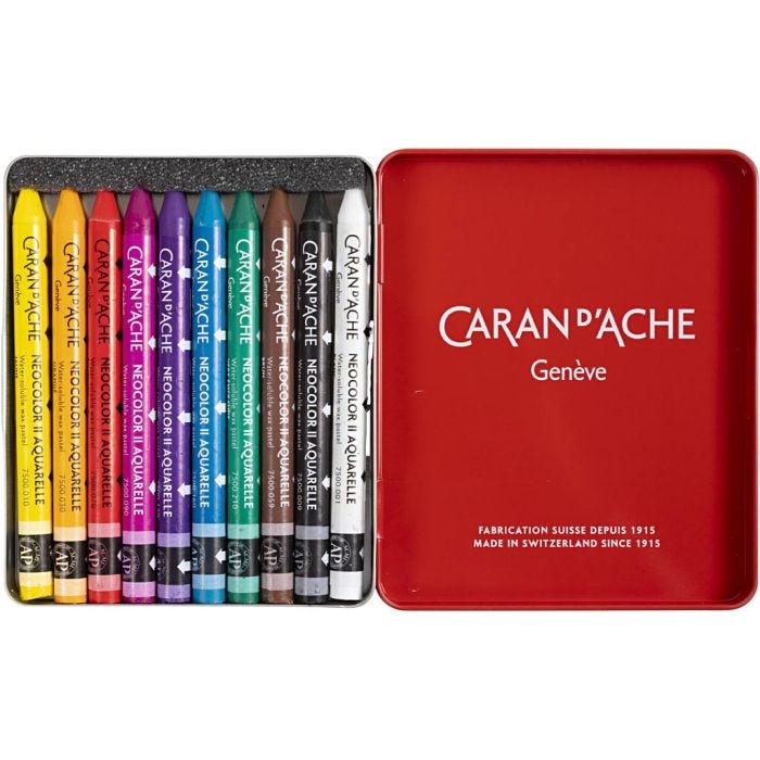 CARAN D’ACHE Neocolor II, L: 10 cm, dikte 8,5 mm, diverse kleuren, 10 stuk/ 1 doos