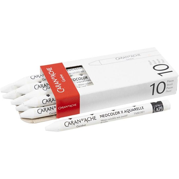 CARAN D’ACHE Neocolor II, L: 10 cm, dikte 8,5 mm, white (001), 10 stuk/ 1 doos