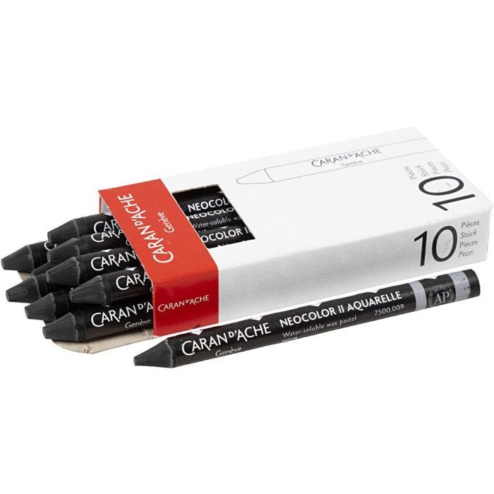 CARAN D’ACHE Neocolor II, L: 10 cm, dikte 8,5 mm, black (009), 10 stuk/ 1 doos