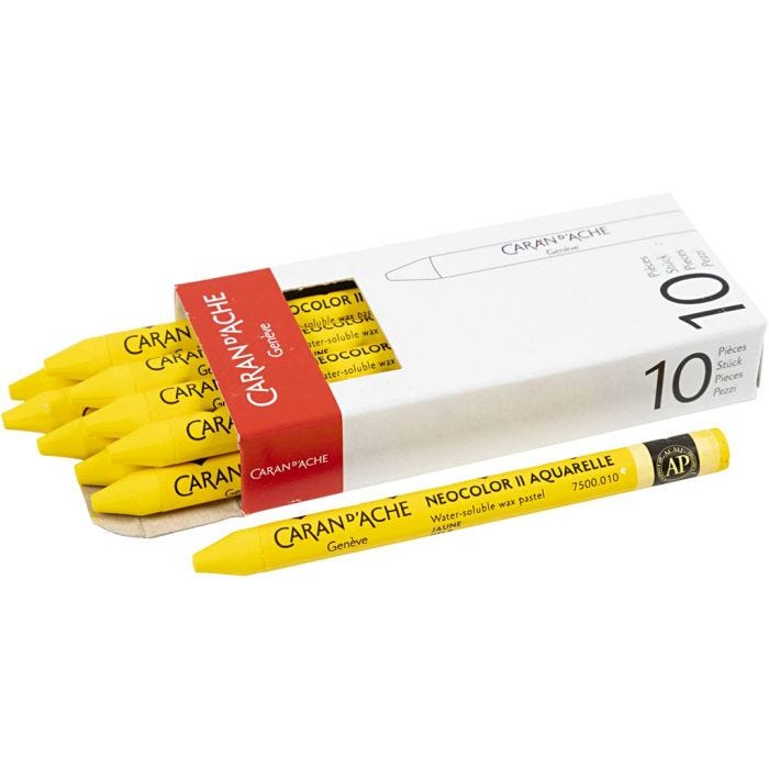 CARAN D’ACHE Neocolor II, L: 10 cm, dikte 8,5 mm, yellow (010), 10 stuk/ 1 doos