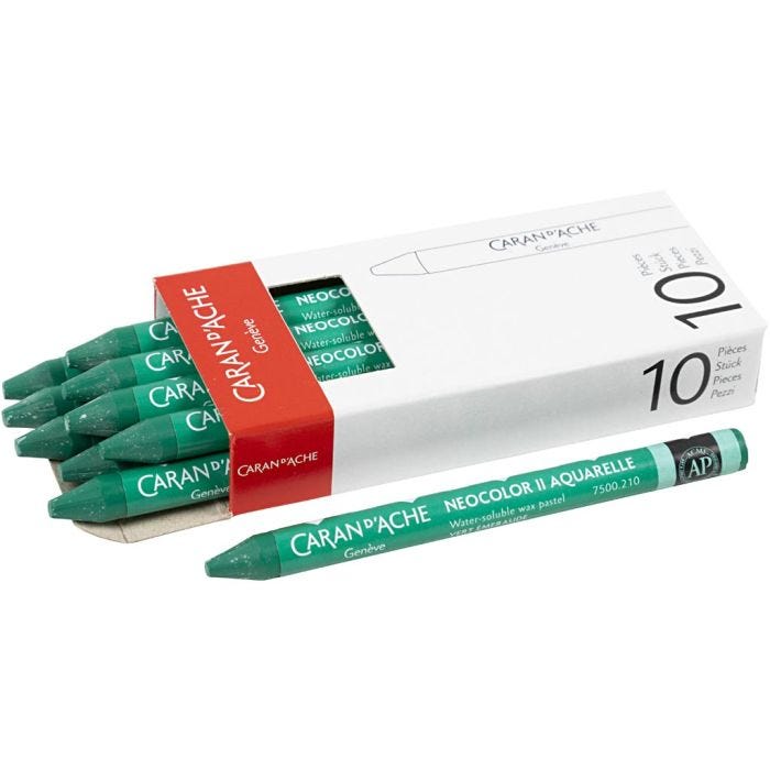 CARAN D’ACHE Neocolor II, L: 10 cm, dikte 8,5 mm, emerald green (210), 10 stuk/ 1 doos