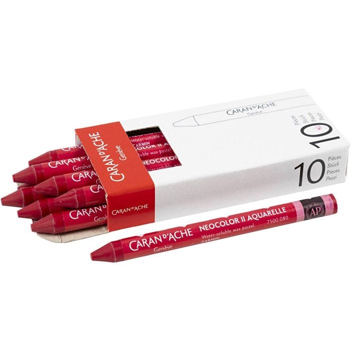 CARAN D’ACHE Neocolor II, L: 10 cm, dikte 8,5 mm, carmine (080), 10 stuk/ 1 doos