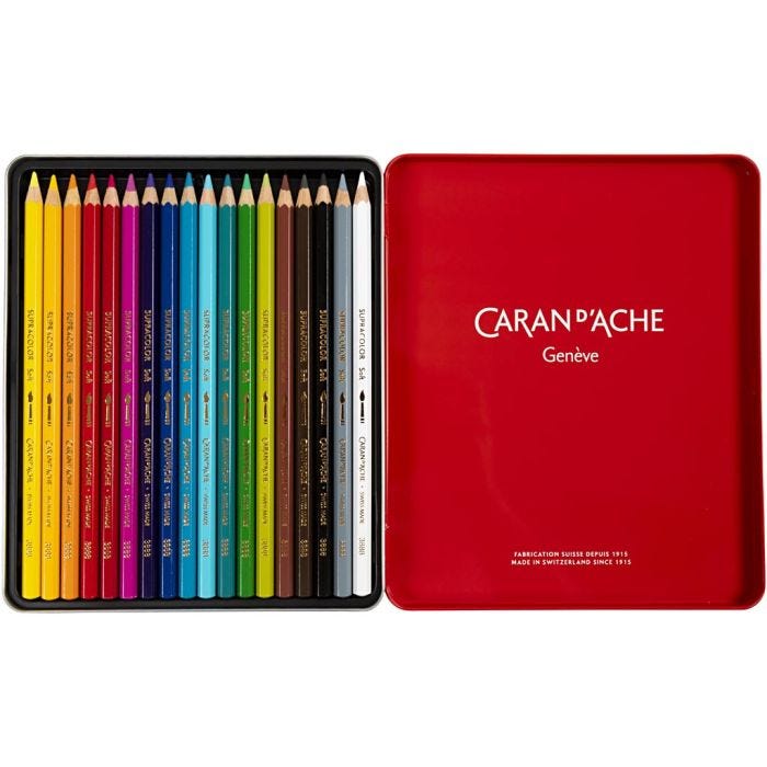 CARAN D’ACHE Supracolor II aquarelpotloden, L: 17 cm, vulling 3.8 mm, diverse kleuren, 18stuk/ 1 doos