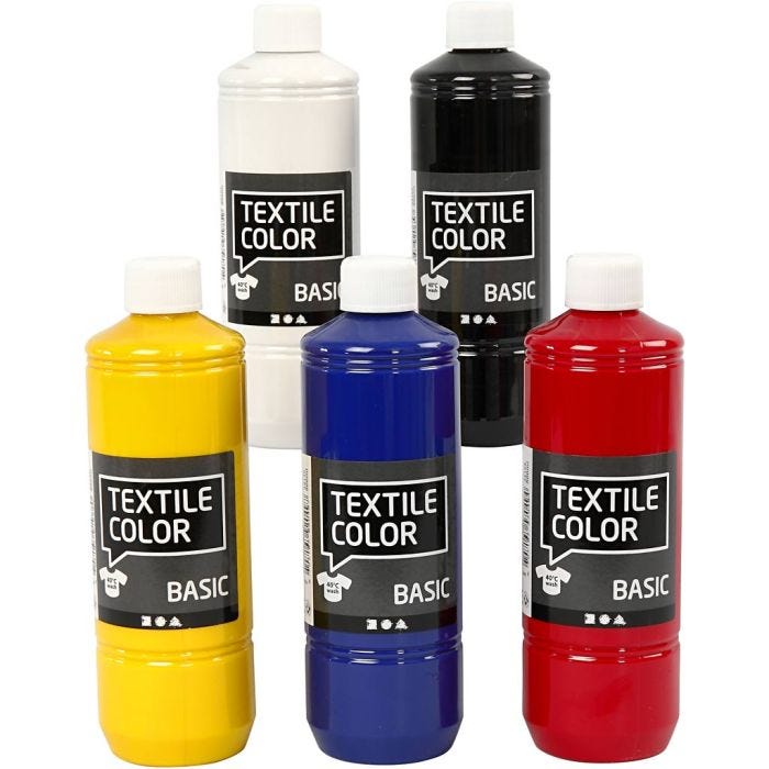 Textielkleur, primair kleuren, 5x500 ml/ 1 doos