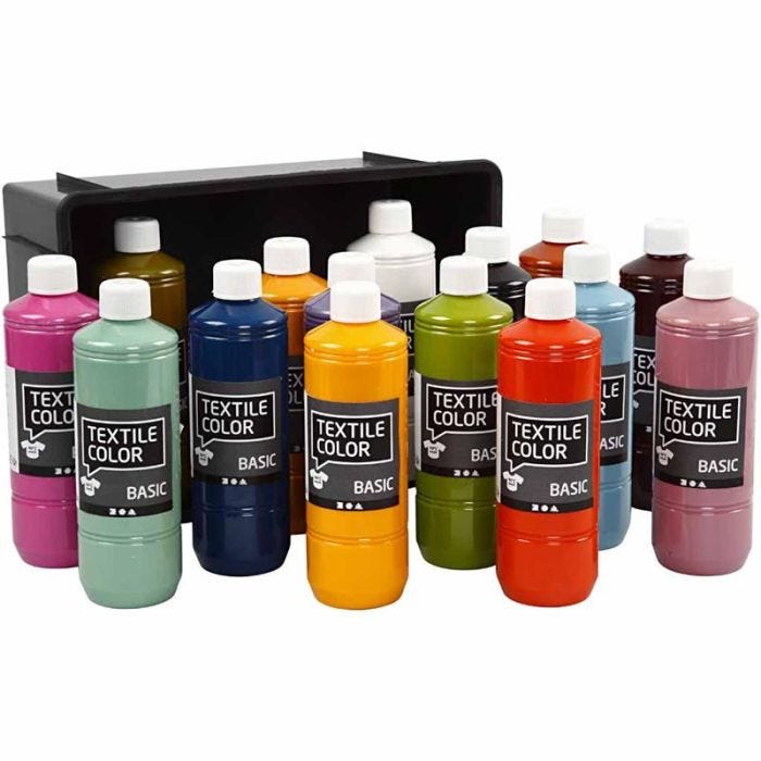 Textielkleur, diverse kleuren, 15x500 ml/ 1 doos