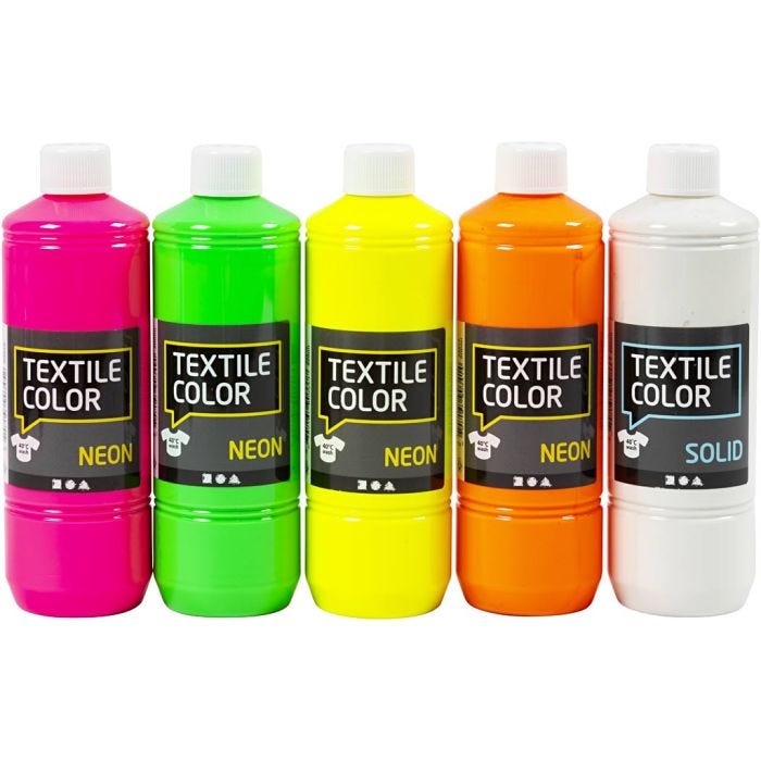 Textielkleur, diverse kleuren, 5x500 ml/ 1 doos