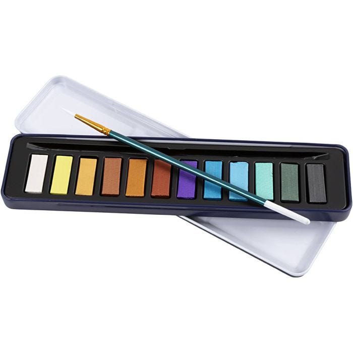 Aquarelset, metallic kleuren, 12kleur/ 1 doos