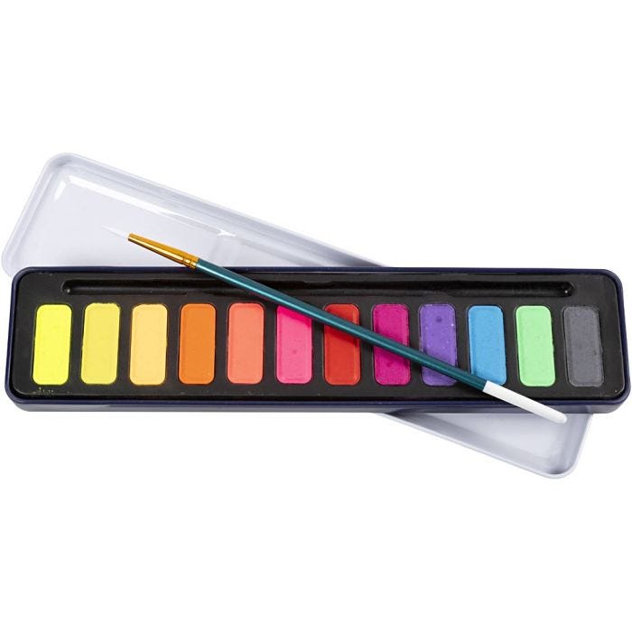 Aquarelset, pastelkleuren, 12kleur/ 1 doos