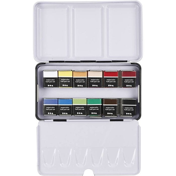Art aquarelverf, ½-pan, afm 10x15x20 mm, standaardkleuren, 12kleur/ 1 doos