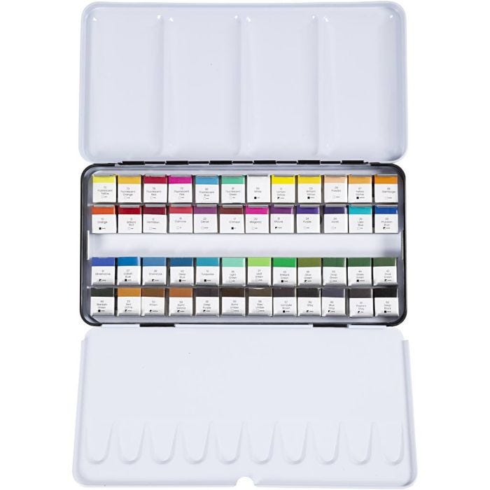 Art aquarelverf, ½-pan, afm 10x15x20 mm, standaardkleuren, 48kleur/ 1 doos