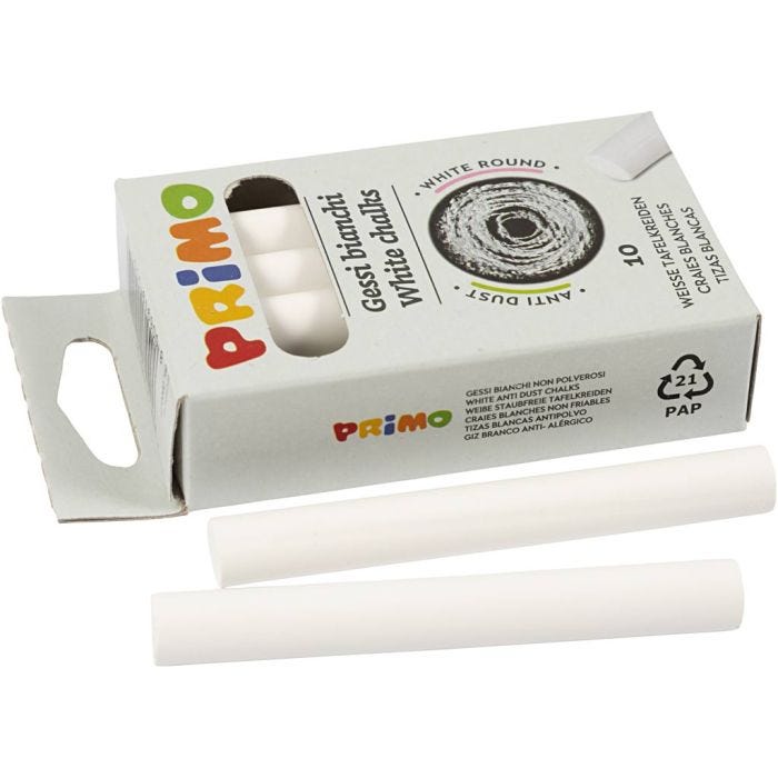 Schoolbordkrijt, L: 8 cm, d 10 mm, wit, 10 stuk/ 1 doos