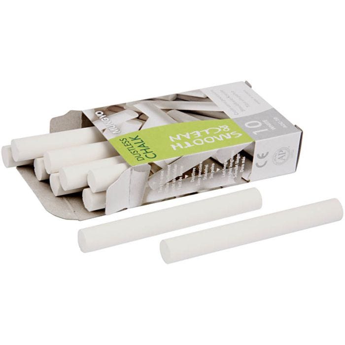 Schoolbordkrijt, L: 8 cm, d 10 mm, wit, 10x10 stuk/ 1 doos