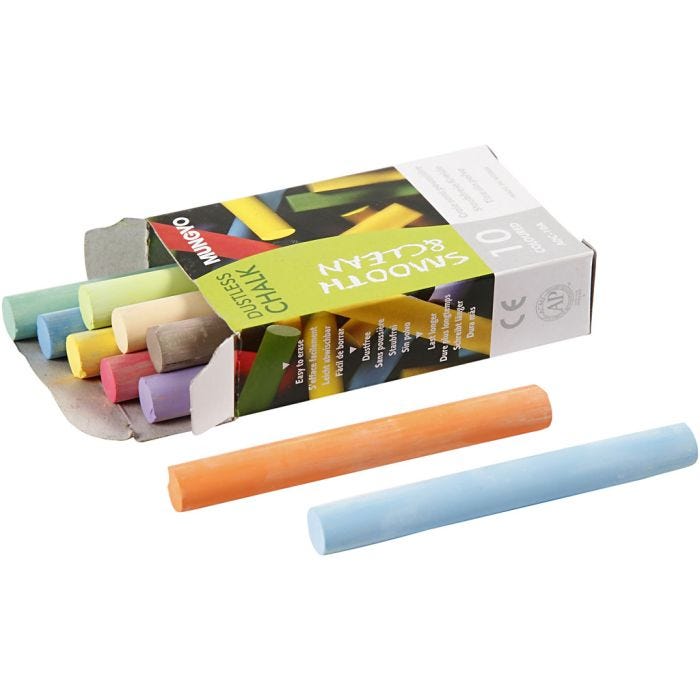 Schoolbordkrijt, L: 8 cm, d 10 mm, diverse kleuren, 10 stuk/ 1 doos