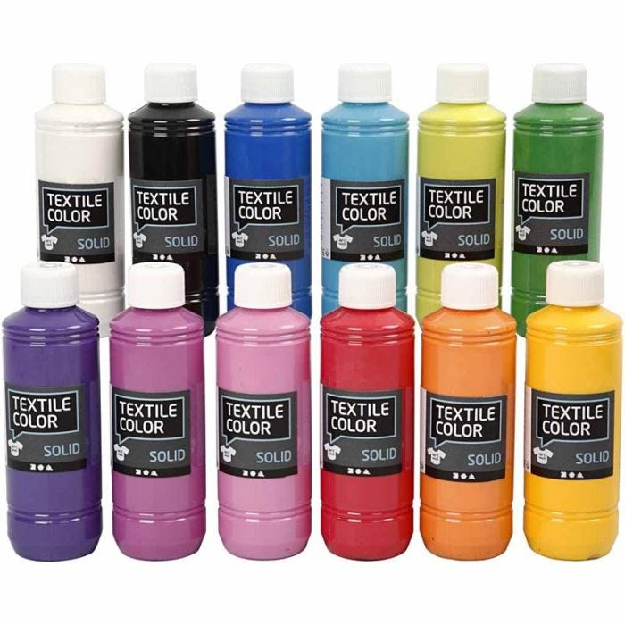 Textielkleur, dekkend, diverse kleuren, 12x250 ml/ 1 doos