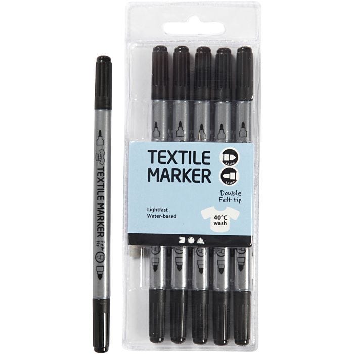 Textielstiften, 2,3+3,6 mm, zwart, 6stuk/ 1 doos