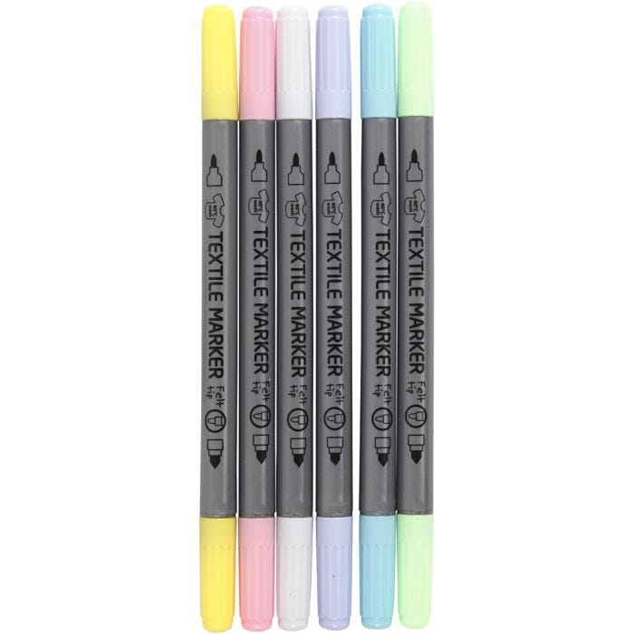 Textielstiften, lijndikte 2,3+3,6 mm, pastelkleuren, 6 stuk/ 1 doos